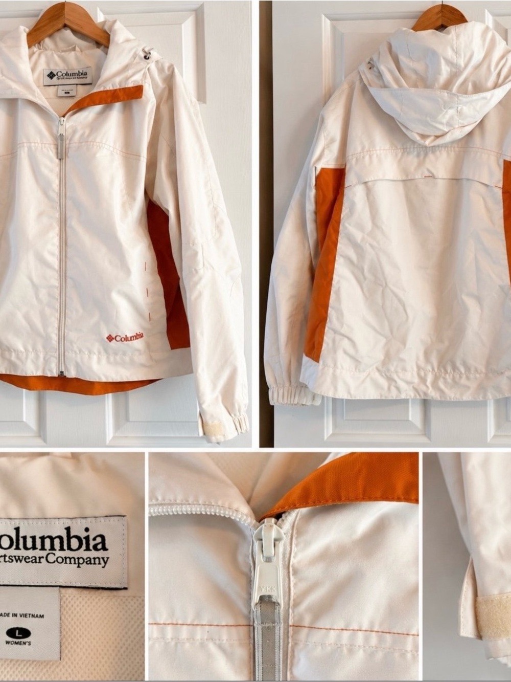 Columbia Women's White Orange Hooded Windbreaker Jacket Size L